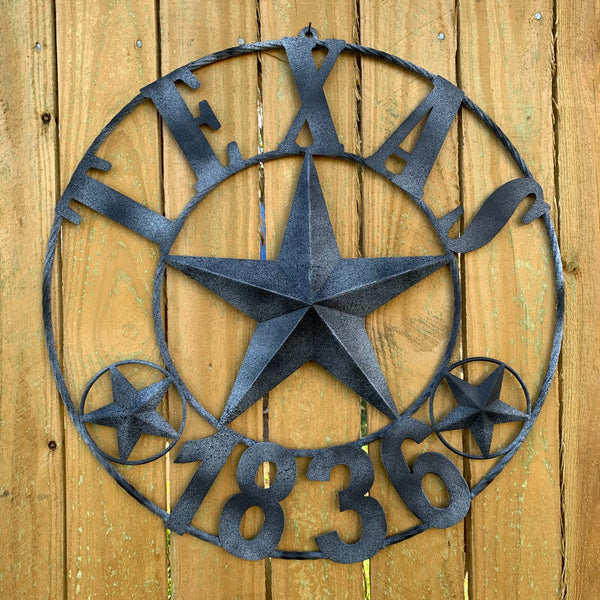 20" DISTRESSED BLACK TEXAS 1836 BARN LONE STAR TWO TONE METAL ART WESTERN HOME DECOR VINTAGE RUSTIC DARK BRONZE NEW