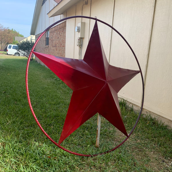 24",32",36" CRANBERRY RED STAR BARN METAL LONESTAR TWISTED ROPE RING WALL ART WESTERN HOME DECOR BRAND NEW
