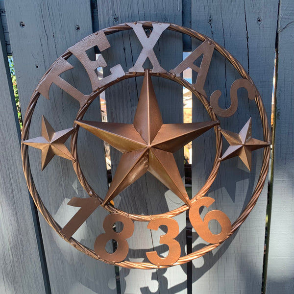 16", 20", 24", 32" TEXAS 1836 HAMMERED COPPER  BARN STAR METAL WALL WESTERN HOME DECOR RED WHITE BLUE ART