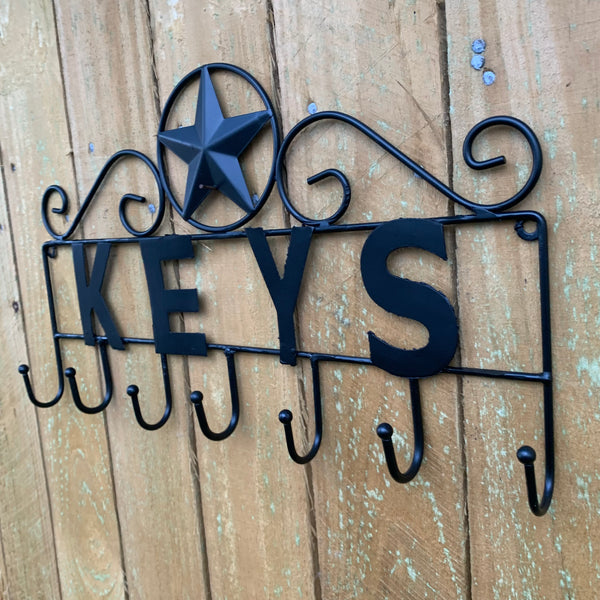 16"x10" LONESTAR KEYS HOLDER METAL HOOKS HANDMADE USA WALL ART METAL WESTERN HOME DECOR NEW BLACK