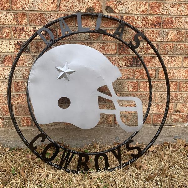 24", 32",36" DALLAS COWBOYS HELMET SIGN SILVER & BLACK CUSTOM METAL VINTAGE CRAFT TEAM SIGN HANDMADE