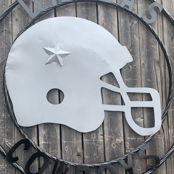 24", 32",36" DALLAS COWBOYS HELMET SIGN SILVER & BLACK CUSTOM METAL VINTAGE CRAFT TEAM SIGN HANDMADE