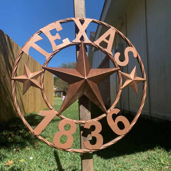 16", 20", 24", 32" TEXAS 1836 HAMMERED COPPER  BARN STAR METAL WALL WESTERN HOME DECOR RED WHITE BLUE ART