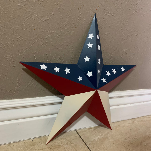 12",16",24",30",36" USA AMERICAN FLAG STAR RED WHITE & BLUE METAL BARN STAR METAL WALL ART HANDMADE