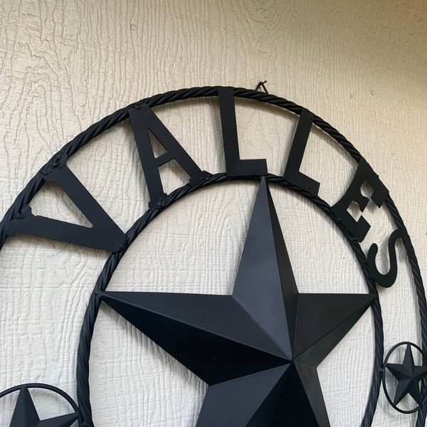 VALLES STYLE YOUR CUSTOM NAME STAR BLACK METAL BARN STAR 3d TWISTED ROPE RING WESTERN HOME DECOR VINTAGE BRONZE RUSTIC NEW HANDMADE 24",32",34",36",40",42",44",46",50"