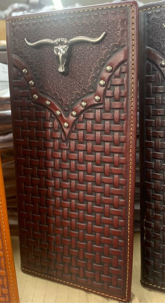 GENUINE LEATHER WESTERN CHECKBOOK MEN'S WALLET WESTERN FASHION