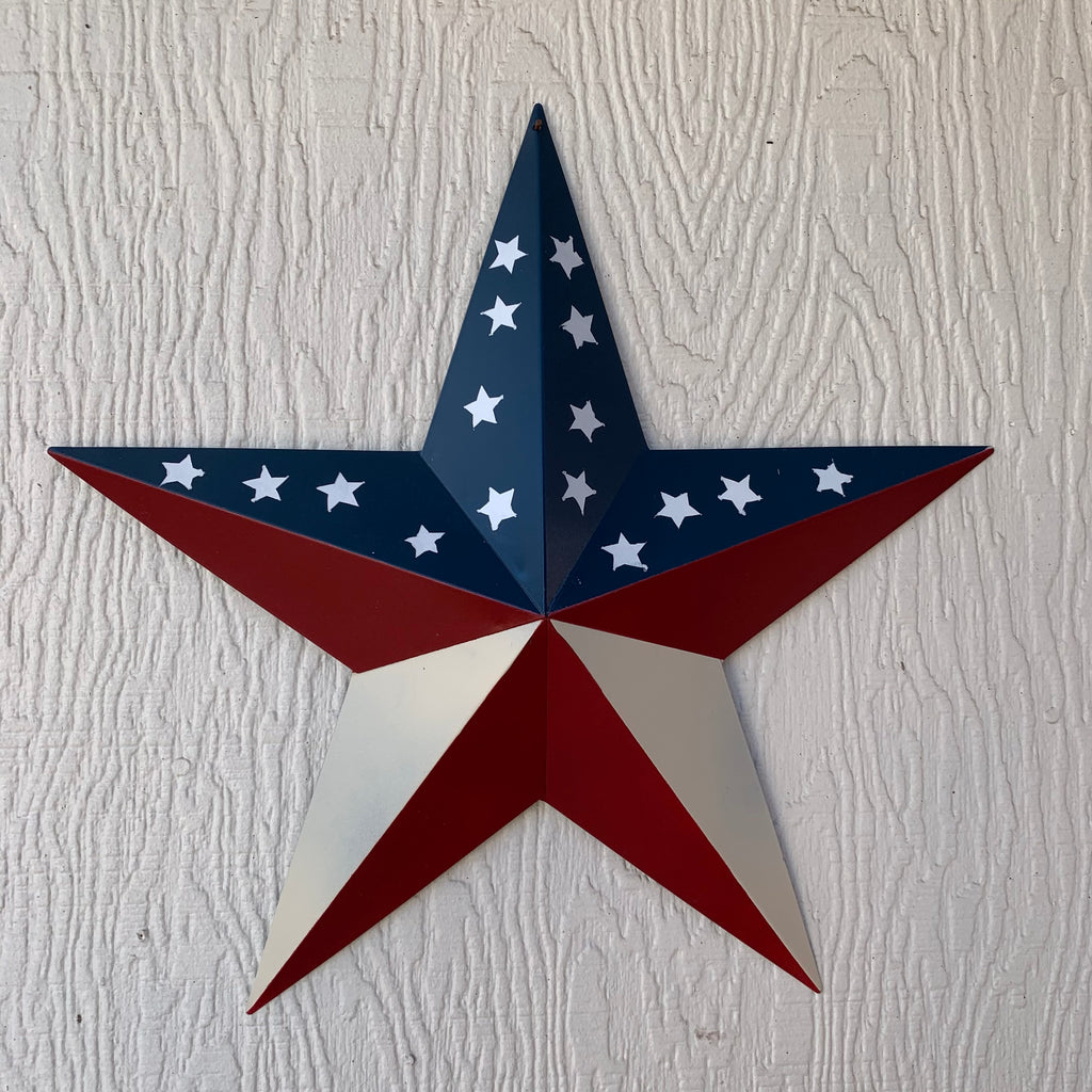 12",16",24",30",36" USA AMERICAN FLAG STAR RED WHITE & BLUE METAL BARN STAR METAL WALL ART HANDMADE