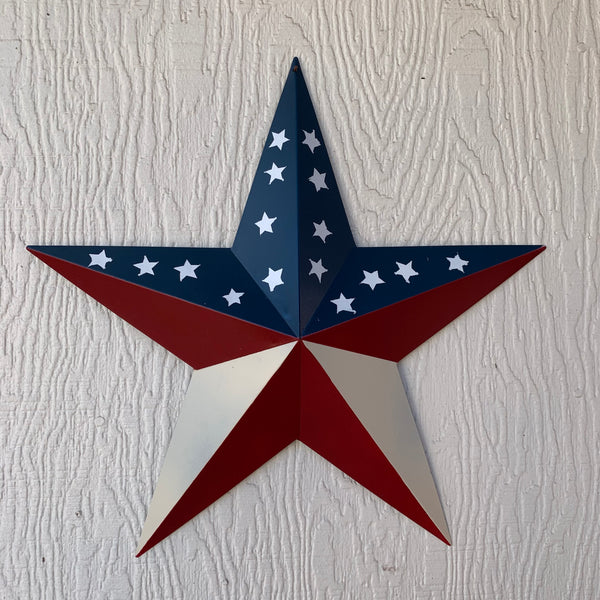 12",16",24",30",36" USA AMERICAN FLAG STAR RED WHITE & BLUE METAL BARN STAR METAL WALL ART HANDMADE