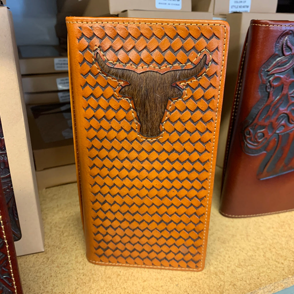 GENUINE LEATHER WESTERN CHECKBOOK MEN'S WALLET WESTERN FASHION
