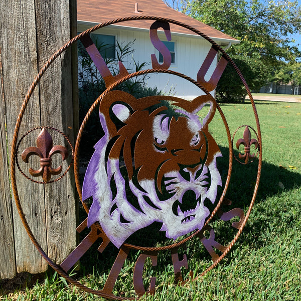 12,18",24",32" LSU TIGERS PURPLE WHITE CUSTOM METAL TEAM VINTAGE CRAFT HANDMADE