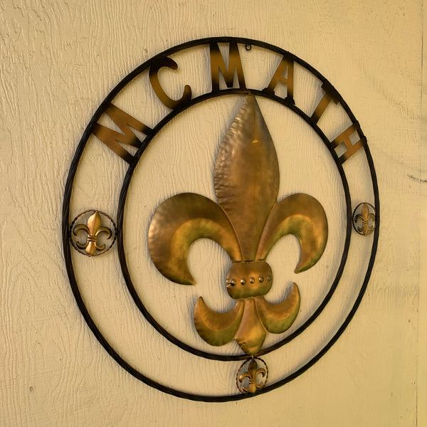 FORD STYLE YOUR CUSTOM NAME FLEUR DE LIS METAL TWISTED ROPE RING SIGN WALL ART WESTERN HOME DECOR HANDMADE 24", 32", 36"