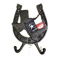 5.5"x7.5" STATE OF TEXAS MAP HORSESHOE KEY HOLDER COAT HOOK CAST IRON WALL ART METAL WESTERN HOME DECOR NEW