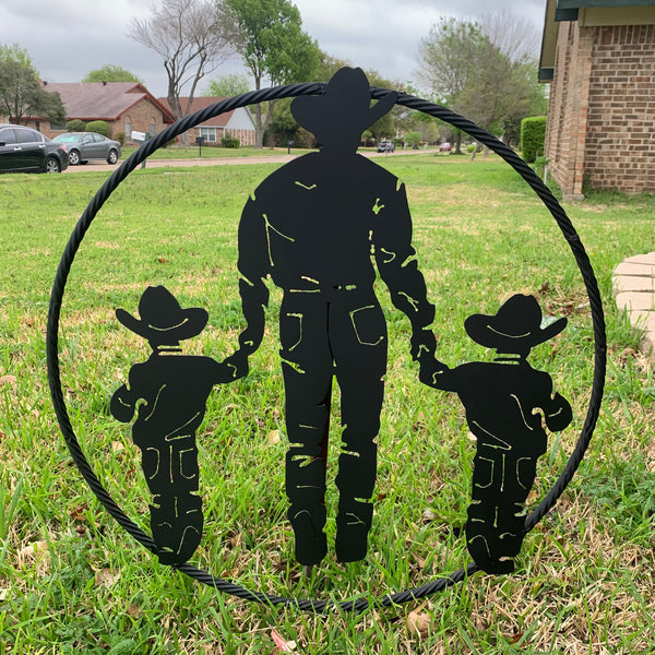 24" FATHER & 2 SON LASER CUT METAL WALL ART CUSTOM VINTAGE CRAFT RUSTIC BLACK HAND MADE