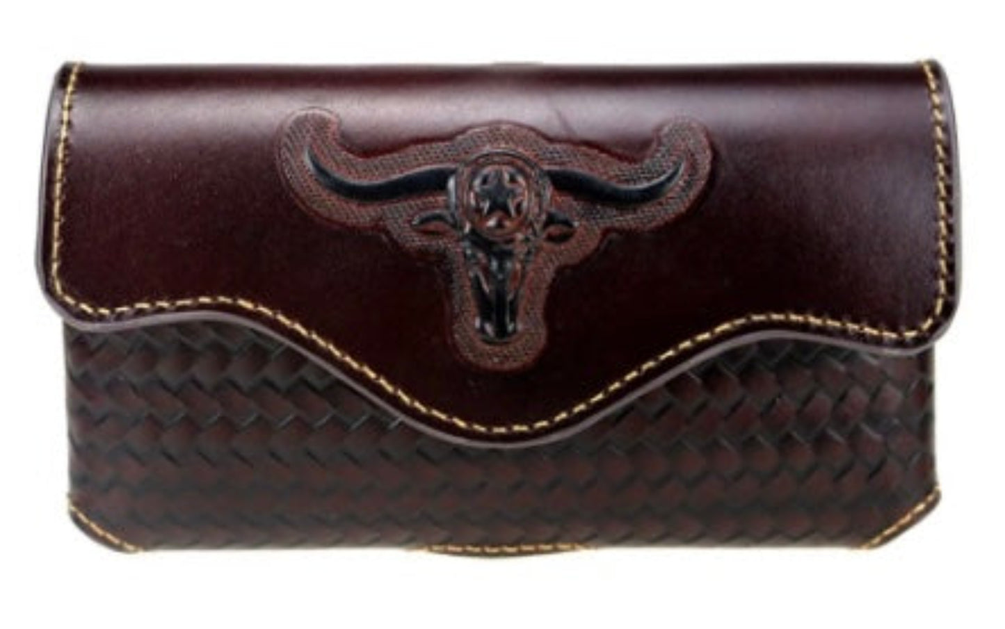 7" LONGHORNS HORIZONTAL LEATHER POUCH EXTRA LARGE BELT LOOP HOLSTER CELL PHONE CASE UNIVERSAL OVERSIZE--FREE SHIPPING