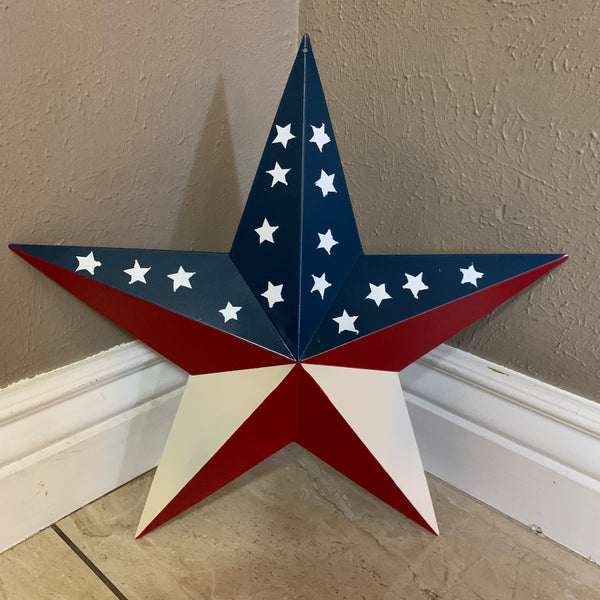 12",16",24",30",36" USA AMERICAN FLAG STAR RED WHITE & BLUE METAL BARN STAR METAL WALL ART HANDMADE