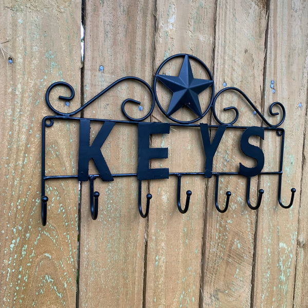 16"x10" LONESTAR KEYS HOLDER METAL HOOKS HANDMADE USA WALL ART METAL WESTERN HOME DECOR NEW BLACK
