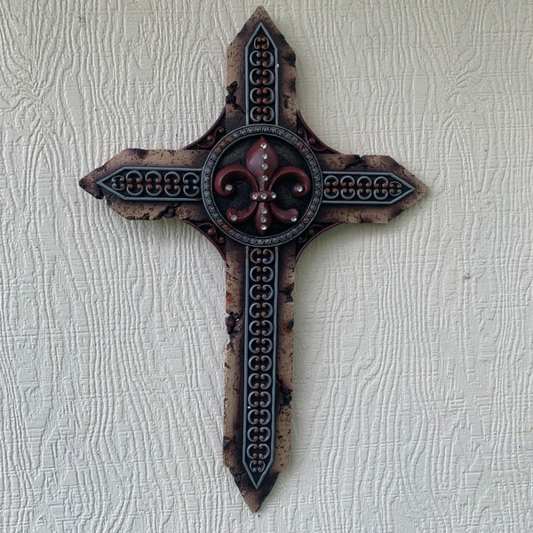 P&G FLEUR DE LIS STONE CROSS WESTERN HOME DECOR NEW ART--FREE SHIPPING