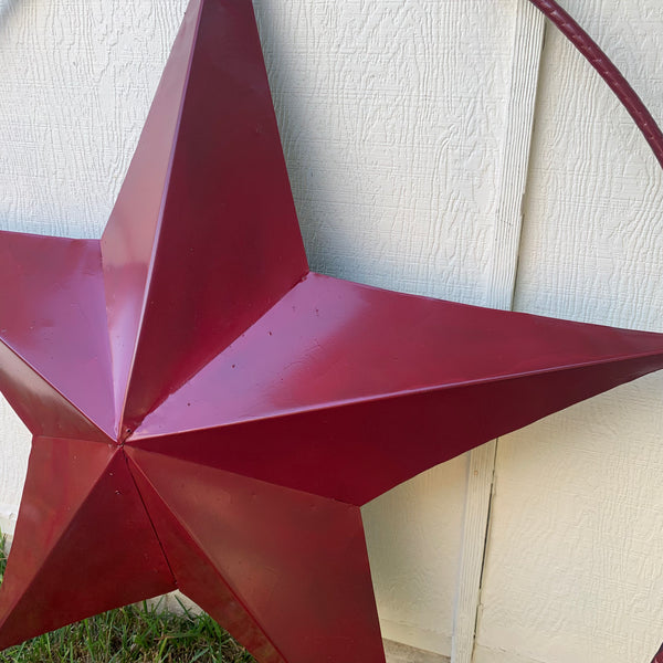 24",32",36" CRANBERRY RED STAR BARN METAL LONESTAR TWISTED ROPE RING WALL ART WESTERN HOME DECOR BRAND NEW