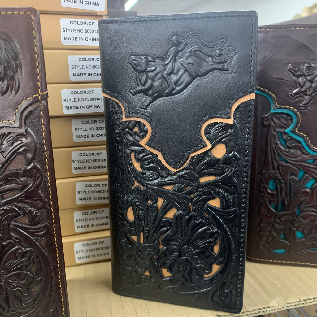 GENUINE LEATHER WESTERN CHECKBOOK MEN'S WALLET WESTERN FASHION