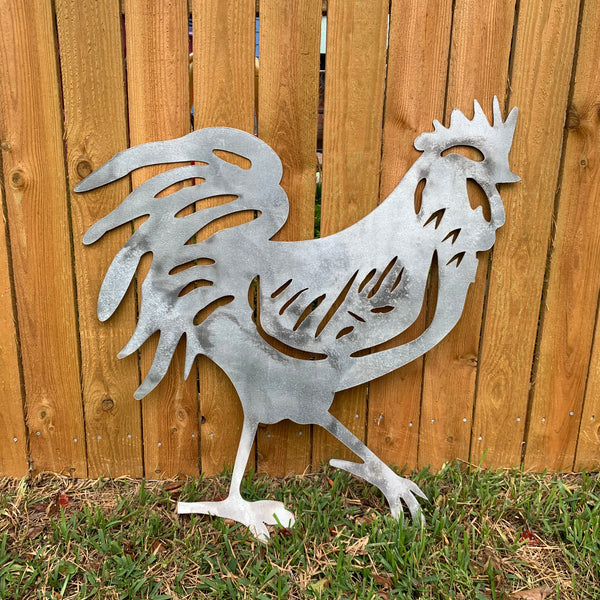 28"  X 28" CUSTOM ROOSTER LASERCUT ART WITH RING DESIGN WESTERN METAL ANIMAL ART HOME WALL DECOR BRAND NEW