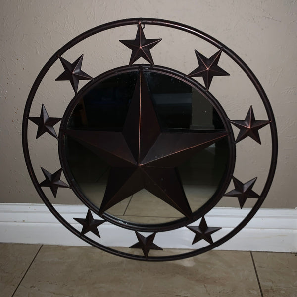 24" MULTI STAR WITH MIRROR METAL ART WESTERN HOME WALL DECOR RUSTIC BROWN NEW HANDMADE