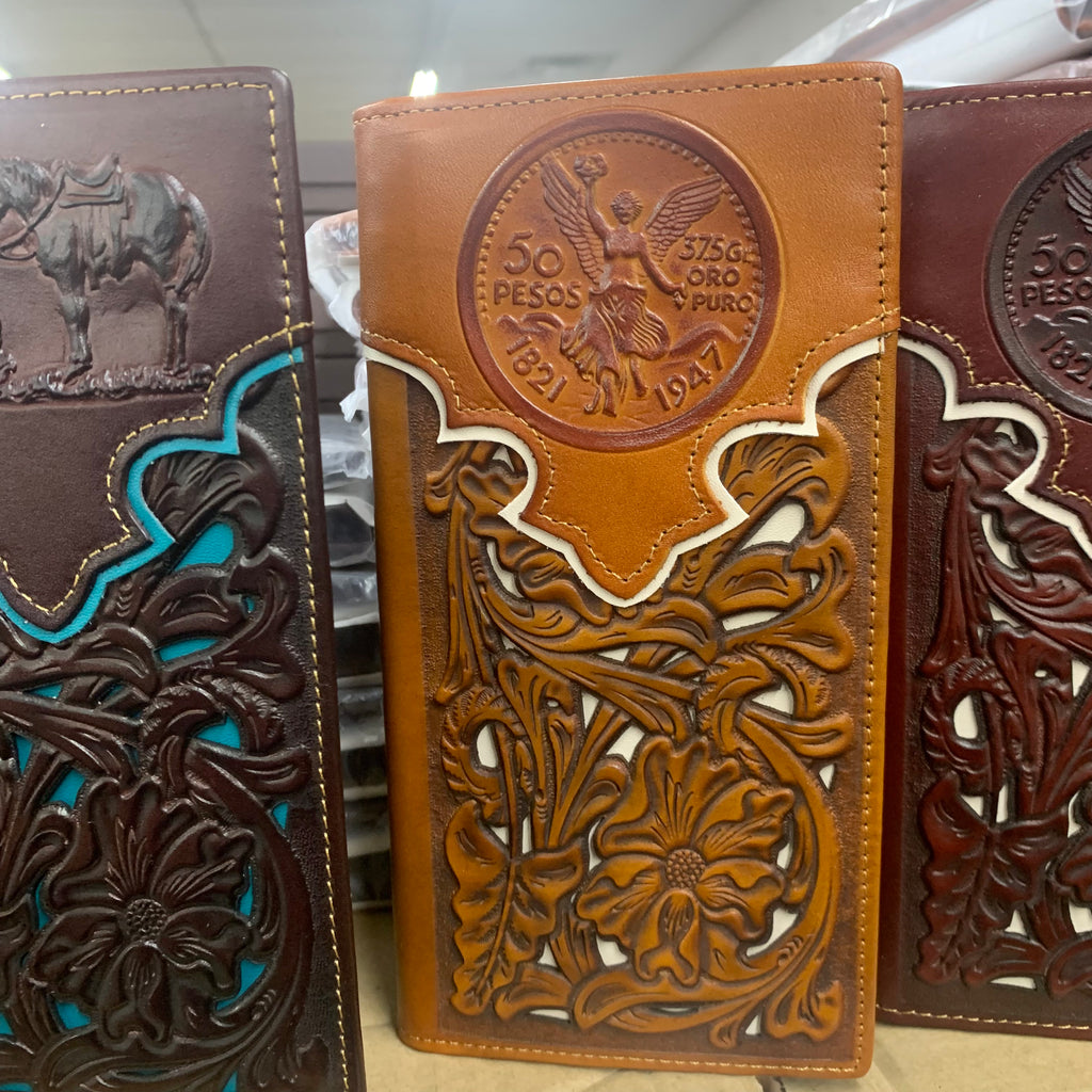 GENUINE LEATHER WESTERN CHECKBOOK MEN'S WALLET WESTERN FASHION