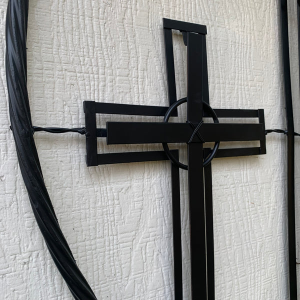 40"GOD BLESS OUR RIDERS CRUCIFIX BLACK CROSS METAL WALL ART HANDMADE