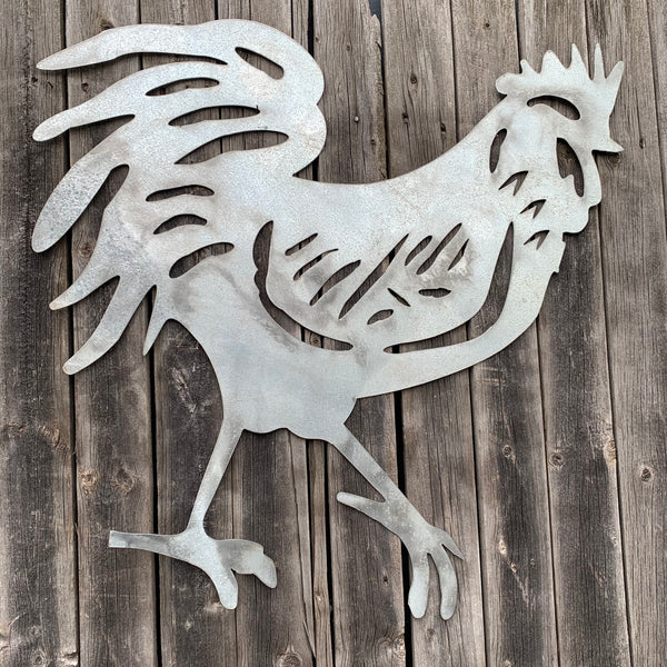 28"  X 28" CUSTOM ROOSTER LASERCUT ART WITH RING DESIGN WESTERN METAL ANIMAL ART HOME WALL DECOR BRAND NEW