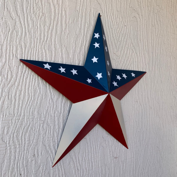 12",16",24",30",36" USA AMERICAN FLAG STAR RED WHITE & BLUE METAL BARN STAR METAL WALL ART HANDMADE