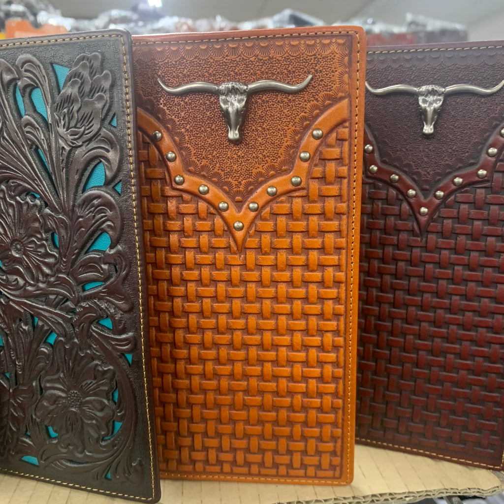 GENUINE LEATHER WESTERN CHECKBOOK MEN'S WALLET WESTERN FASHION