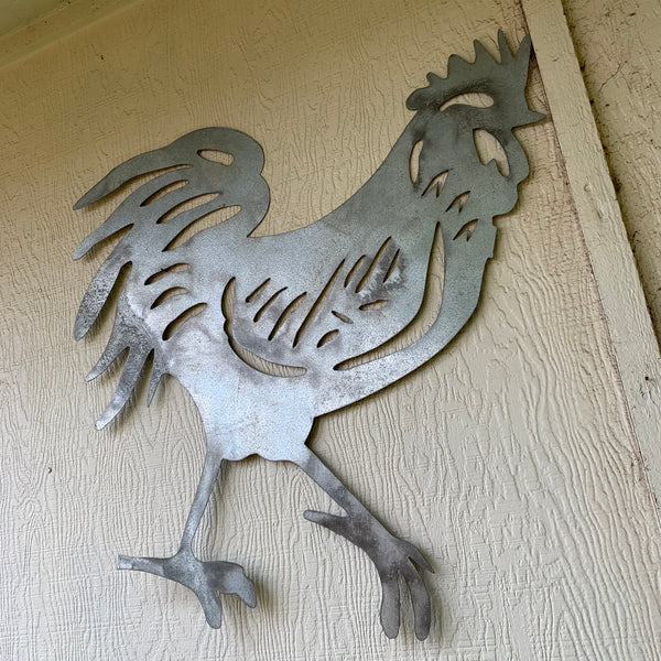 28"  X 28" CUSTOM ROOSTER LASERCUT ART WITH RING DESIGN WESTERN METAL ANIMAL ART HOME WALL DECOR BRAND NEW