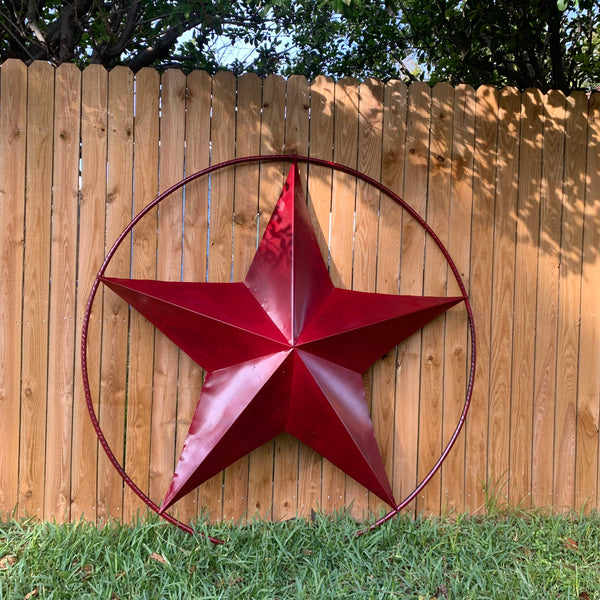 24",32",36" CRANBERRY RED STAR BARN METAL LONESTAR TWISTED ROPE RING WALL ART WESTERN HOME DECOR BRAND NEW