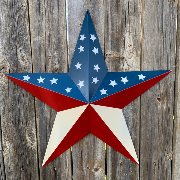 12",16",24",30",36" USA AMERICAN FLAG STAR RED WHITE & BLUE METAL BARN STAR METAL WALL ART HANDMADE