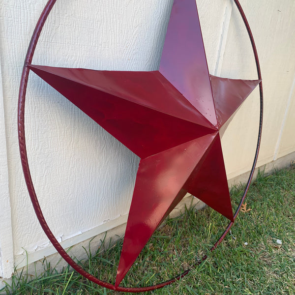 24",32",36" CRANBERRY RED STAR BARN METAL LONESTAR TWISTED ROPE RING WALL ART WESTERN HOME DECOR BRAND NEW