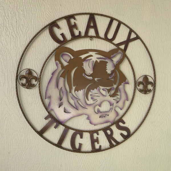 12",18", 24", 32", 36" GEAUX TIGERS CUSTOM METAL VINTAGE CRAFT SIGN TEAM HANDMADE