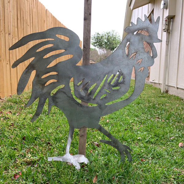 28"  X 28" CUSTOM ROOSTER LASERCUT ART WITH RING DESIGN WESTERN METAL ANIMAL ART HOME WALL DECOR BRAND NEW