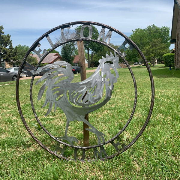 YOUR CUSTOM NAME ROOSTER LASERCUT RAW METAL ART WITH RING DESIGN WESTERN METAL ANIMAL ART HOME WALL DECOR BRAND NEW