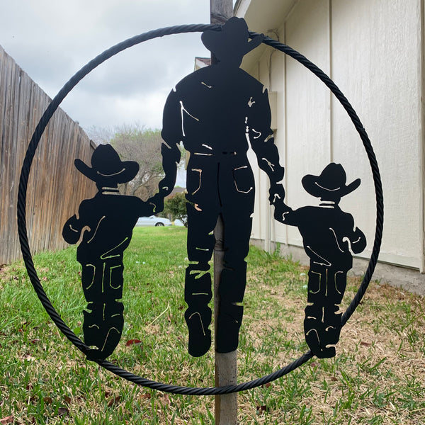 24" FATHER & 2 SON LASER CUT METAL WALL ART CUSTOM VINTAGE CRAFT RUSTIC BLACK HAND MADE