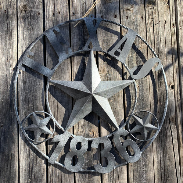 20" DISTRESSED BLACK TEXAS 1836 BARN LONE STAR TWO TONE METAL ART WESTERN HOME DECOR VINTAGE RUSTIC DARK BRONZE NEW