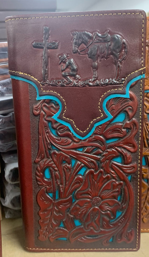 GENUINE LEATHER WESTERN CHECKBOOK MEN'S WALLET WESTERN FASHION