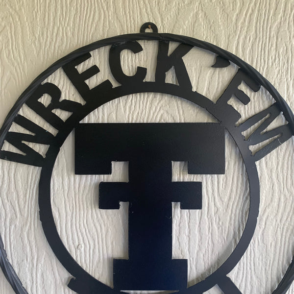 12",18",24",32",36" WRECKEM TEXAS TECH SOLID PLAIN T CUSTOM VINTAGE CRAFT METAL TEAM SIGN HANDMADE