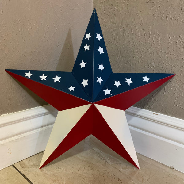 12",16",24",30",36" USA AMERICAN FLAG STAR RED WHITE & BLUE METAL BARN STAR METAL WALL ART HANDMADE