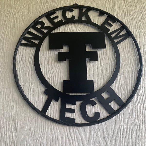 12",18",24",32",36" WRECKEM TEXAS TECH SOLID PLAIN T CUSTOM VINTAGE CRAFT METAL TEAM SIGN HANDMADE