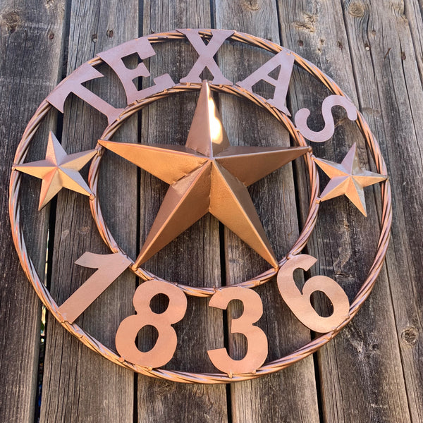 16", 20", 24", 32" TEXAS 1836 HAMMERED COPPER  BARN STAR METAL WALL WESTERN HOME DECOR RED WHITE BLUE ART