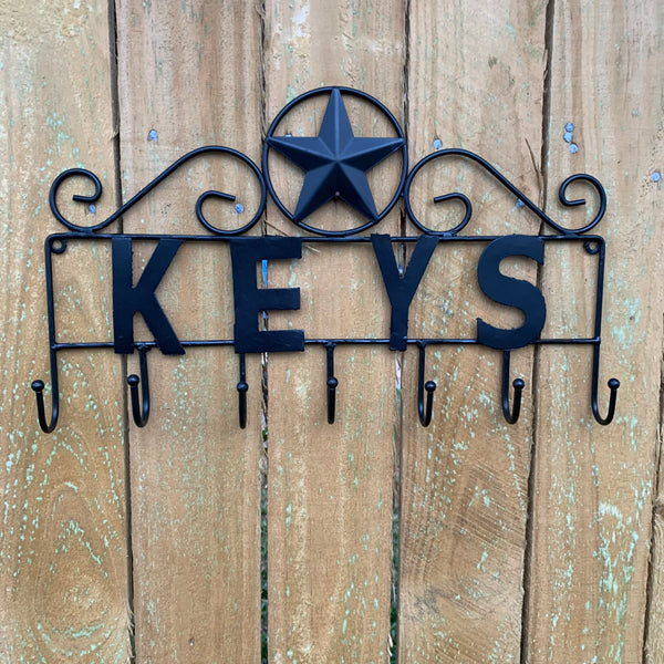 16"x10" LONESTAR KEYS HOLDER METAL HOOKS HANDMADE USA WALL ART METAL WESTERN HOME DECOR NEW BLACK