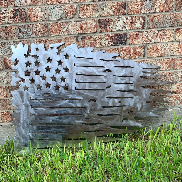 TATTERED USA AMERICAN FLAG RAW METAL LASERCUT HANDMADE WESTERN HOME DECOR BRAND NEW