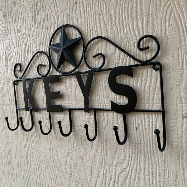 16"x10" LONESTAR KEYS HOLDER METAL HOOKS HANDMADE USA WALL ART METAL WESTERN HOME DECOR NEW BLACK