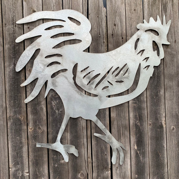 28"  X 28" CUSTOM ROOSTER LASERCUT ART WITH RING DESIGN WESTERN METAL ANIMAL ART HOME WALL DECOR BRAND NEW