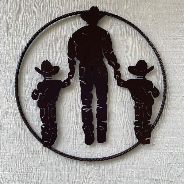 24" FATHER & 2 SON LASER CUT METAL WALL ART CUSTOM VINTAGE CRAFT RUSTIC BLACK HAND MADE