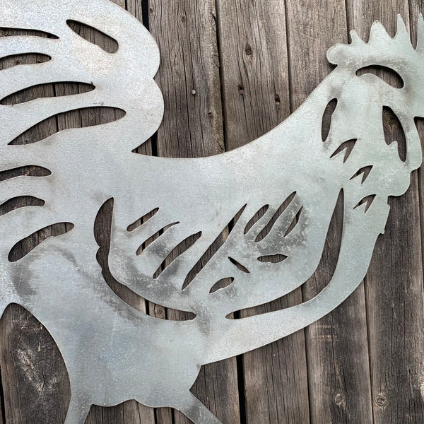 28"  X 28" CUSTOM ROOSTER LASERCUT ART WITH RING DESIGN WESTERN METAL ANIMAL ART HOME WALL DECOR BRAND NEW